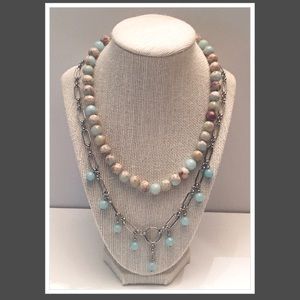 Snake Skin Jasper Beads Necklace and Amazonite Beads on Paper Clip Necklace